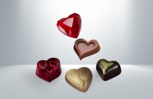 Polykarbonátová forma na pralinky 275x175 mm, tvar srdce – MARTELLATO